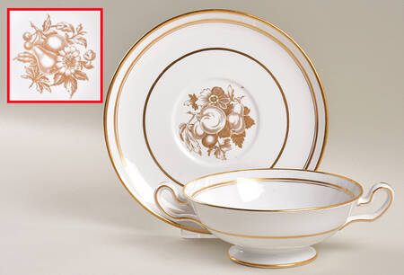 Golden Harvest Footed Cream Soup Bowl & Saucer Set