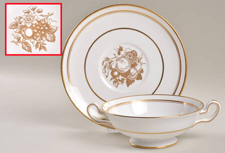 Golden Harvest Footed Cream Soup Bowl & Saucer Set