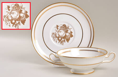Golden Harvest Footed Cream Soup Bowl & Saucer Set