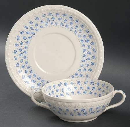 Gossamer Blue Flat Cream Soup Bowl & Saucer Set