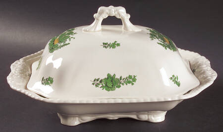 Green Basket (Earthenware, Gadroon, Not Trim) Rectangular Covered Vegetable