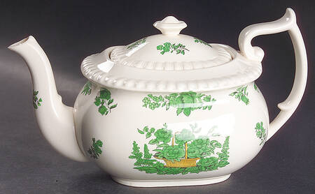 Green Basket (Earthenware, Gadroon, Not Trim) Teapot & Lid