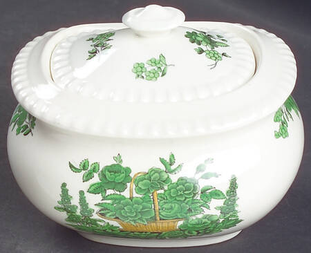 Green Basket (Earthenware, Gadroon, Not Trim) Sugar Bowl & Lid