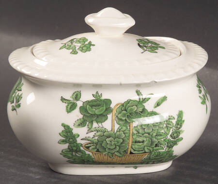 Green Basket (Earthenware, Gadroon, Not Trim) Mini Sugar Bowl & Lid