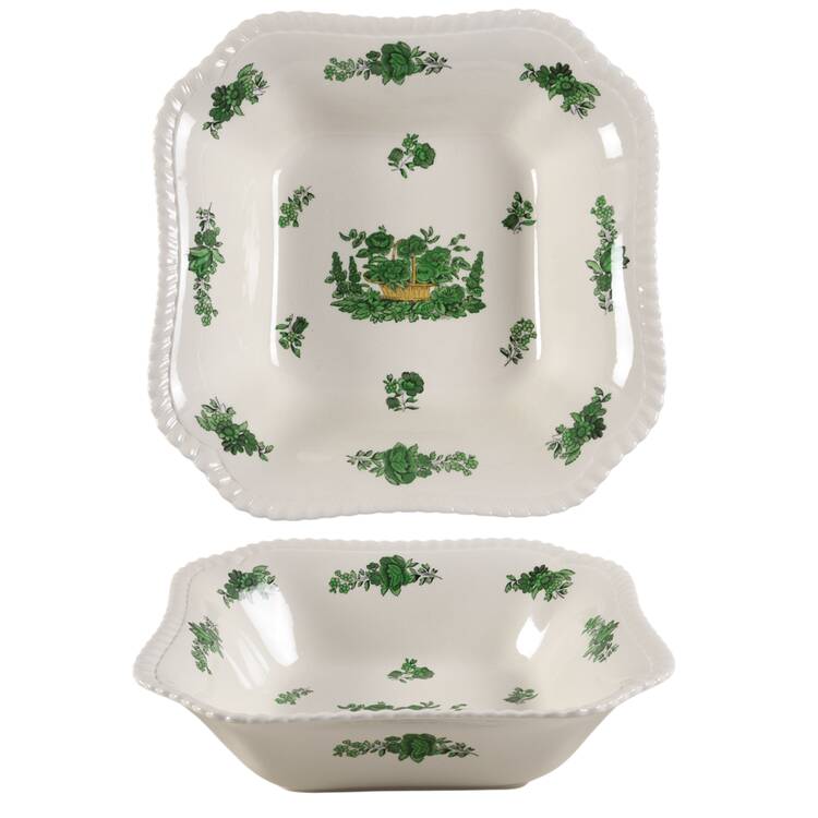Green Basket (Earthenware, Gadroon, Not Trim) 9" Square Vegetable Bowl