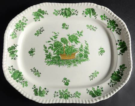 Green Basket (Earthenware, Gadroon, Not Trim) 14" Oval Serving Platter