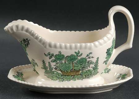 Green Basket (Earthenware, Gadroon, Not Trim) Gravy Boat with Attached Underplate