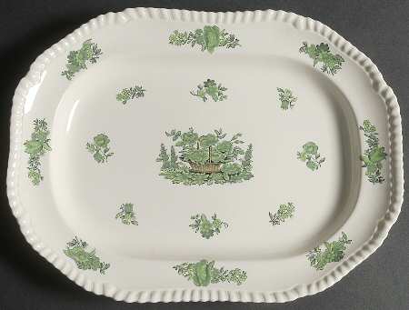 Green Basket (Earthenware, Gadroon, Not Trim) 13" Oval Serving Platter