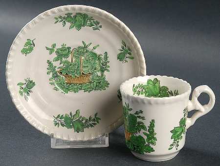 Green Basket (Earthenware, Gadroon, Not Trim) Flat Demitasse Cup & Saucer Set