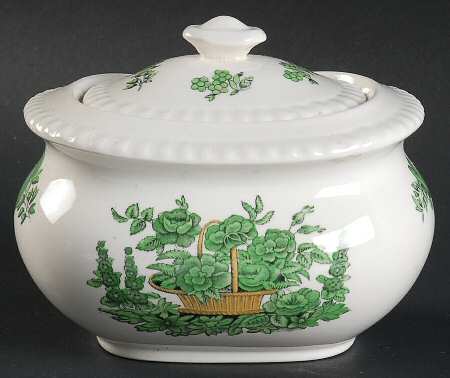 Green Basket (Earthenware, Gadroon, Not Trim) Sugar Bowl & Lid