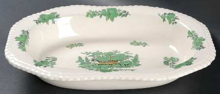 Green Basket (Earthenware, Gadroon, Not Trim) 10" Oval Vegetable Bowl