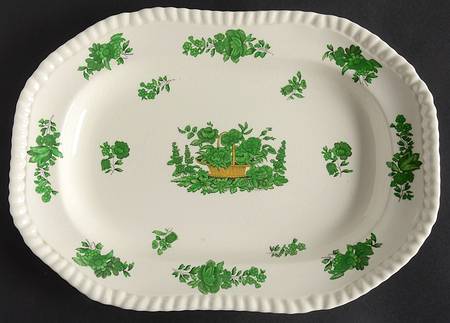 Green Basket (Earthenware, Gadroon, Not Trim) 11" Oval Serving Platter