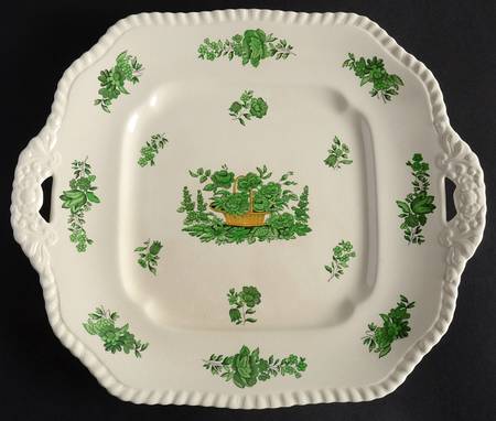 Green Basket (Earthenware, Gadroon, Not Trim) Square Handled Cake Plate