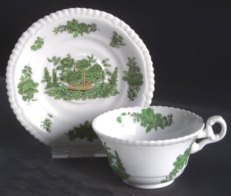 Green Basket (Bone, Gadroon, No Trim) Footed Cup & Saucer Set