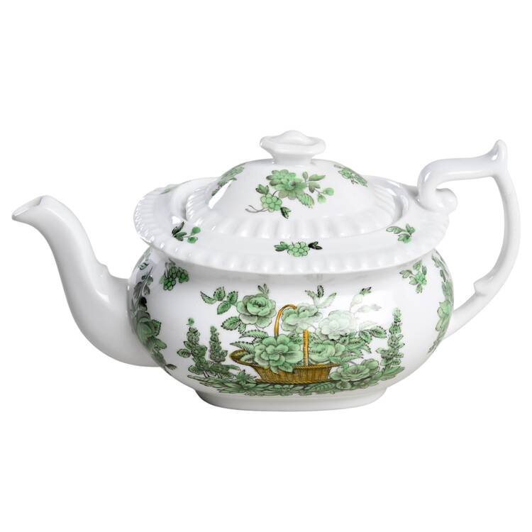 Green Basket (Bone, Gadroon, No Trim) Individual Teapot & Lid