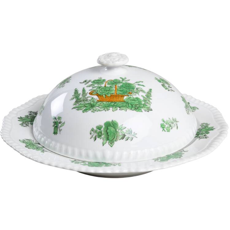 Green Basket (Bone, Gadroon, No Trim) Muffin Dish & Lid