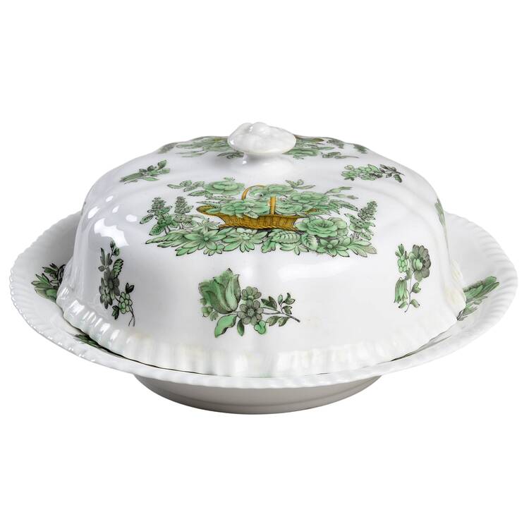 Green Basket (Bone, Gadroon, No Trim) Round Covered Butter