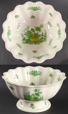 Green Basket (Bone, Gadroon, No Trim) Large Footed Salad Serving Bowl