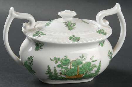 Green Basket (Bone, Gadroon, No Trim) Sugar Bowl & Lid