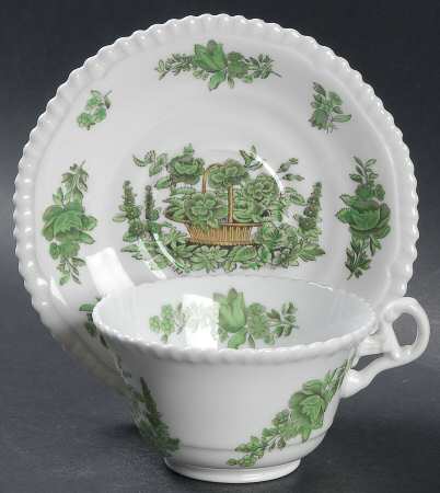 Green Basket (Bone, Gadroon, No Trim) Flat Cup & Saucer Set