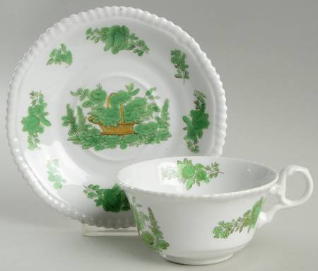 Green Basket (Bone, Gadroon, No Trim) Oversized Cup & Saucer Set