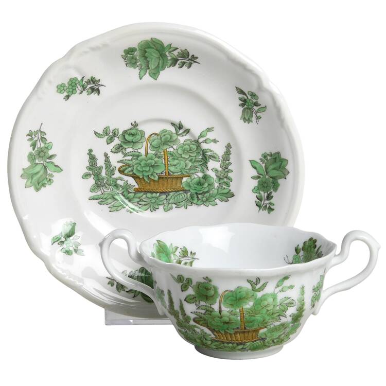 Green Basket (Stafford, No Trim) Footed Bouillon Cup & Saucer