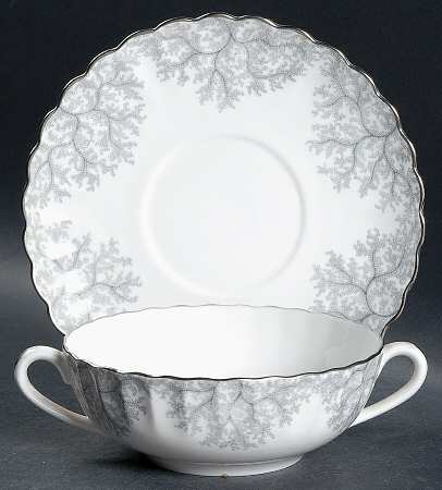 Gray Coral Flat Cream Soup Bowl & Saucer Set