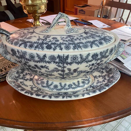Gray Delhi Tureen & Lid w/Ladle & Underplate
