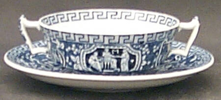 Greek Blue Footed Cream Soup Bowl & Saucer Set