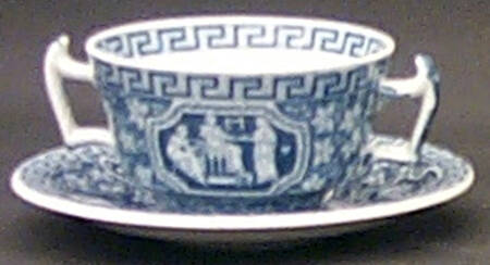 Greek Blue Flat Bouillon Cup & Saucer