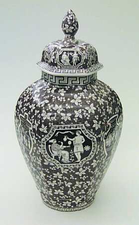 Greek Brown Hexagonal Vase with Lid