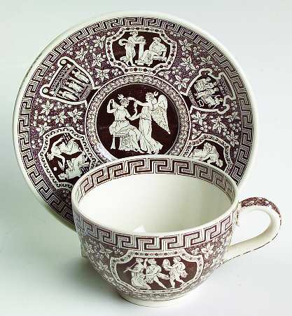 Greek Brown Footed Cup & Saucer Set