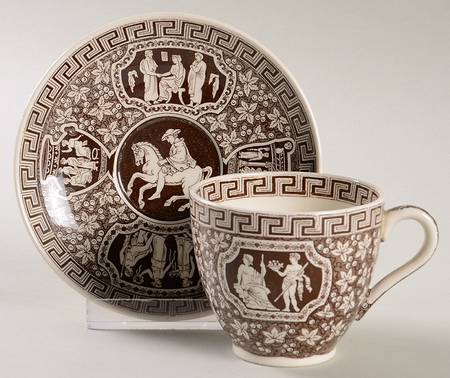 Greek Brown Flat Demitasse Cup & Saucer Set