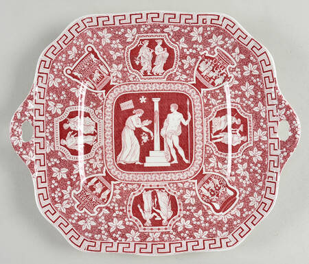 Greek Red Square Handled Cake Plate