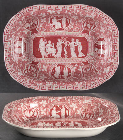Greek Red 9" Oval Vegetable Bowl