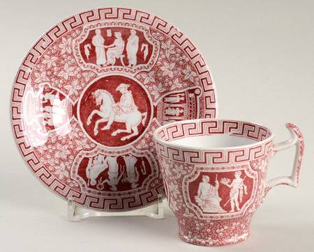 Greek Red Footed Demitasse Cup & Saucer Set