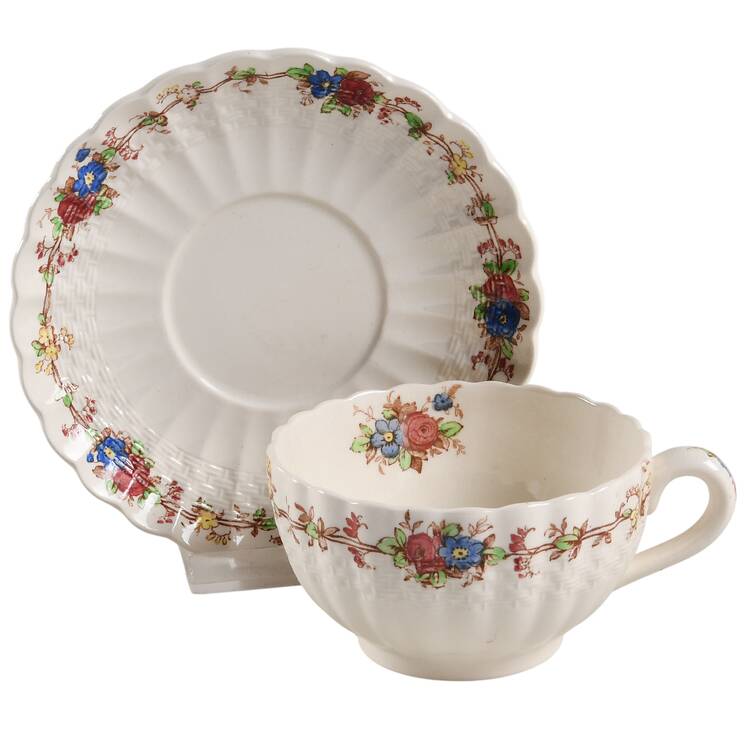 Hazel Dell Off White Footed Cup & Saucer Set