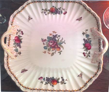 Harvest Rose (Tan Trim) Square Handled Cake Plate