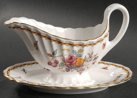 Harvest Rose (Gold Trim) Gravy Boat with Attached Underplate