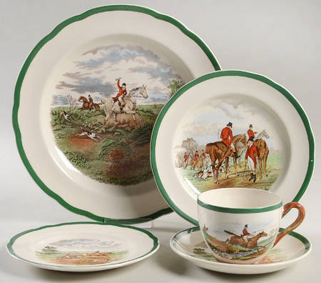 Herring Hunt, The Hunt (Green, Scalloped) 5 Piece Place Setting