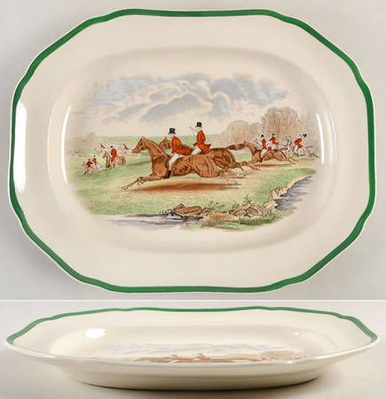 Herring Hunt, The Hunt (Green, Scalloped) 14" Oval Serving Platter