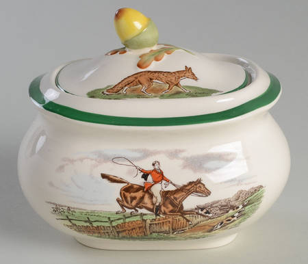 Herring Hunt, The Hunt (Green, Scalloped) Sugar Bowl & Lid