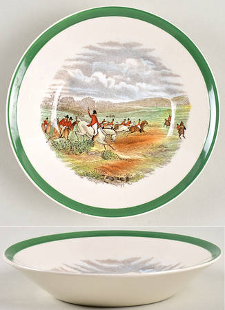 Herring Hunt, The Hunt (Green, Scalloped) Fruit/Dessert (Sauce) Bowl