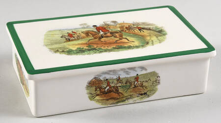 Herring Hunt, The Hunt (Green, Scalloped) 6" Rectangular Box & Lid by Spode