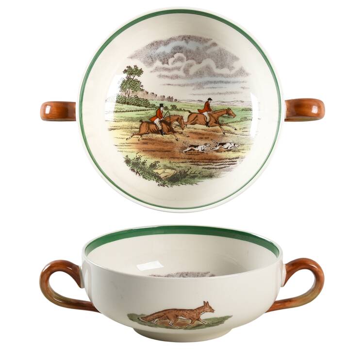 Herring Hunt, The Hunt (Green, Scalloped) Flat Cream Soup Bowl