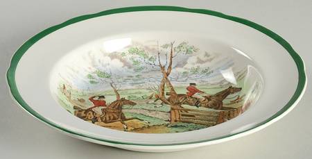 Herring Hunt, The Hunt (Green, Scalloped) Large Rim Soup Bowl