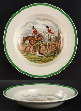 Herring Hunt, The Hunt (Green, Scalloped) Rim Soup Bowl
