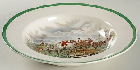 Herring Hunt, The Hunt (Green, Scalloped) Large Rim Soup Bowl