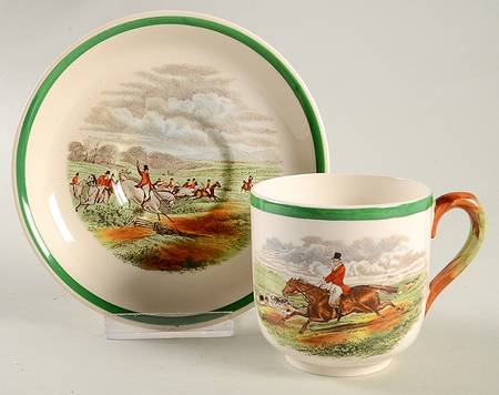Herring Hunt, The Hunt (Green, Scalloped) Flat Cup & Saucer Set