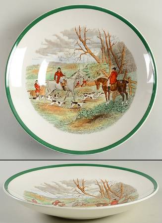 Herring Hunt, The Hunt (Green, Scalloped) Bread and Butter Bowl